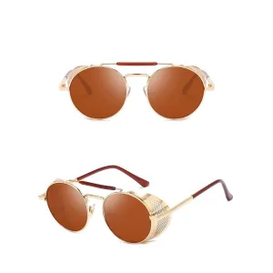 AidShunN Unisex SteamPunk Sunglasses Classic Retro Style Metal Round Goggle Golden/Tea