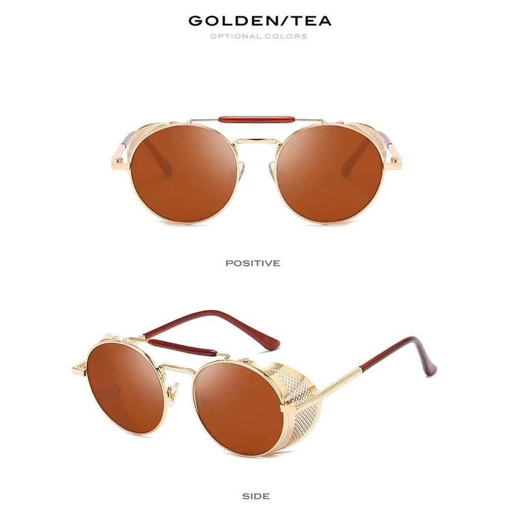 AidShunN Unisex SteamPunk Sunglasses Classic Retro Style Metal Round Goggle Golden/Tea