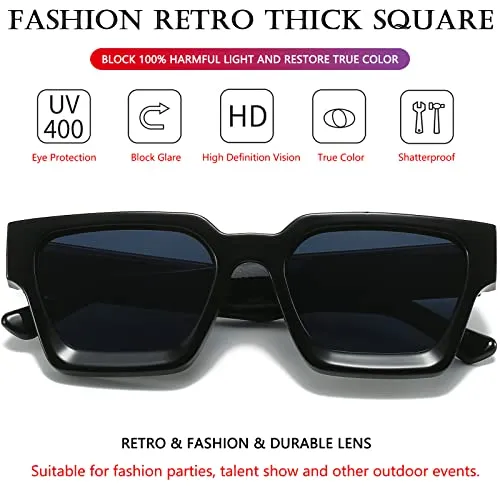 AIEYEZO Square Sunglasses for Women Men Square Thick Frame Sun Glasses Simple Designer Style Shades (Black Flower/Purple)