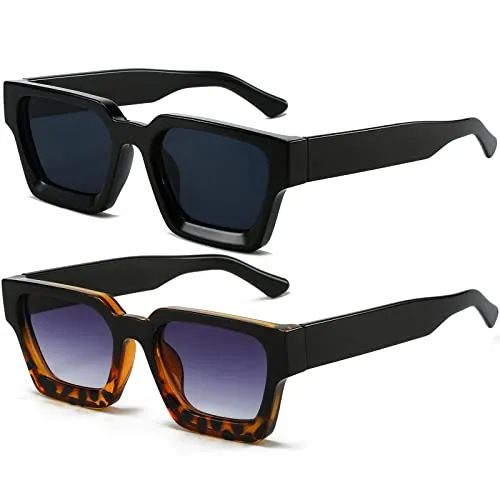 AIEYEZO Square Sunglasses for Women Men Square Thick Frame Sun Glasses Simple Designer Style Shades (Black Flower/Purple)