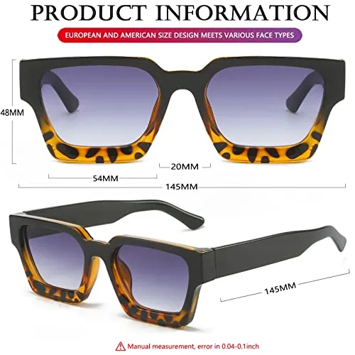 AIEYEZO Square Sunglasses for Women Men Square Thick Frame Sun Glasses Simple Designer Style Shades (Black Flower/Purple)