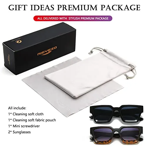 AIEYEZO Square Sunglasses for Women Men Square Thick Frame Sun Glasses Simple Designer Style Shades (Black Flower/Purple)