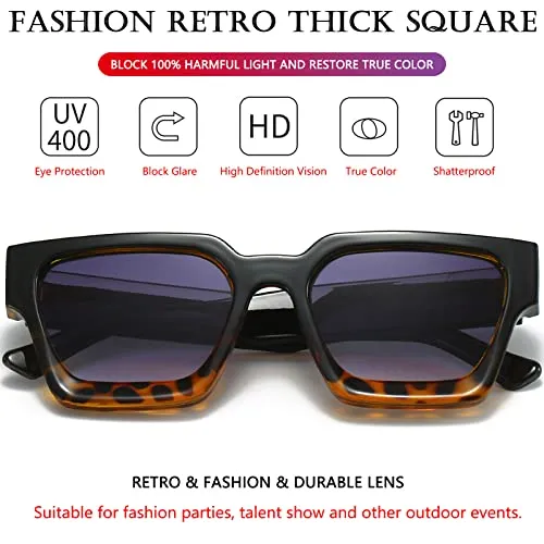 AIEYEZO Square Sunglasses for Women Men Square Thick Frame Sun Glasses Simple Designer Style Shades (Black Flower/Purple)
