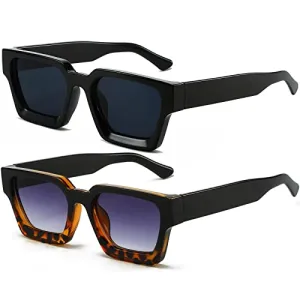 AIEYEZO Square Sunglasses for Women Men Square Thick Frame Sun Glasses Simple Designer Style Shades (Black Flower/Purple)