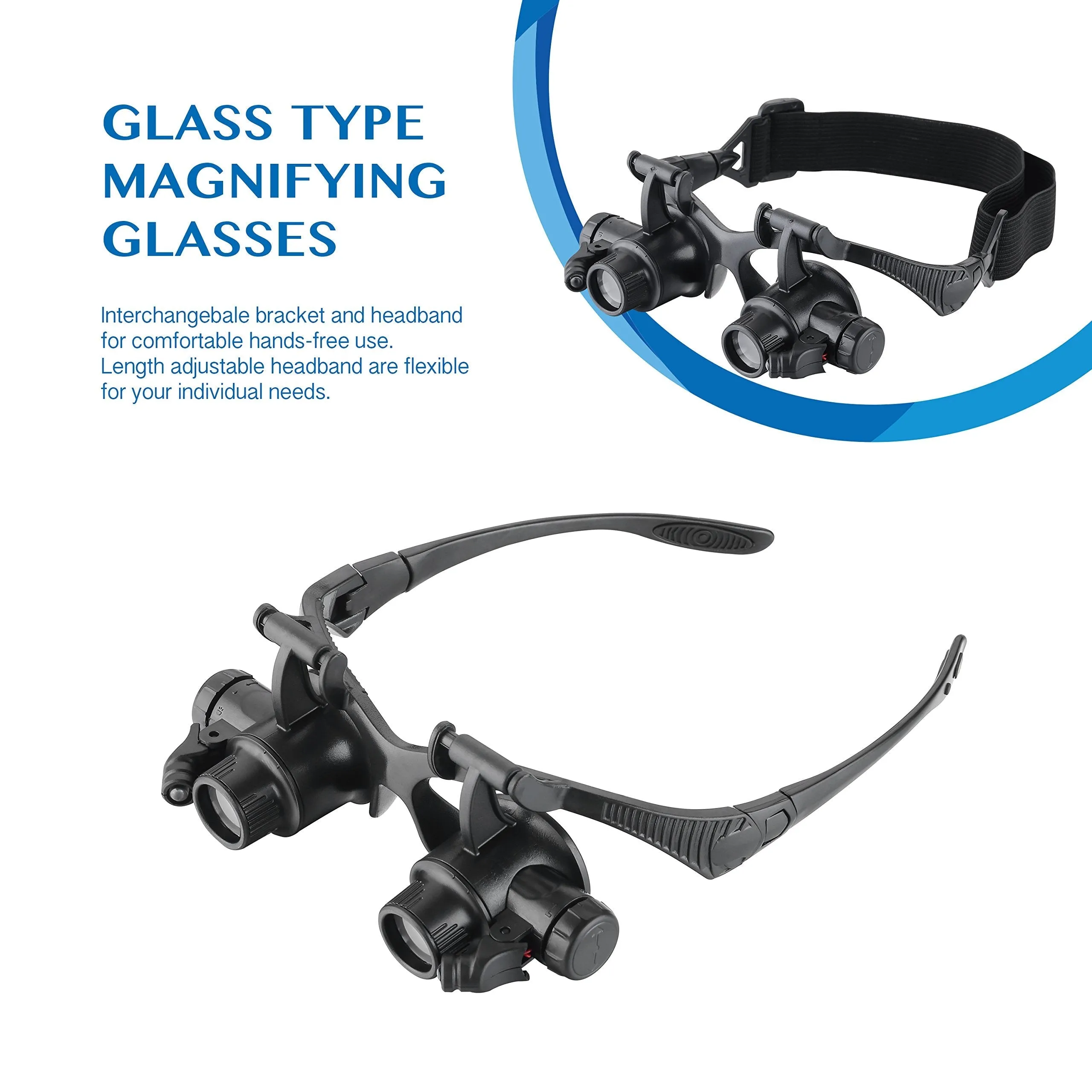 Aomekie Magnifying Glasses with Light Headband Magnifier Loupe Glasses with LED Illuminated for Jeweler Repair Watch -8 Interchangeable Lens: 2.5X/4X/6X/8X/10X/15X/20X/25X