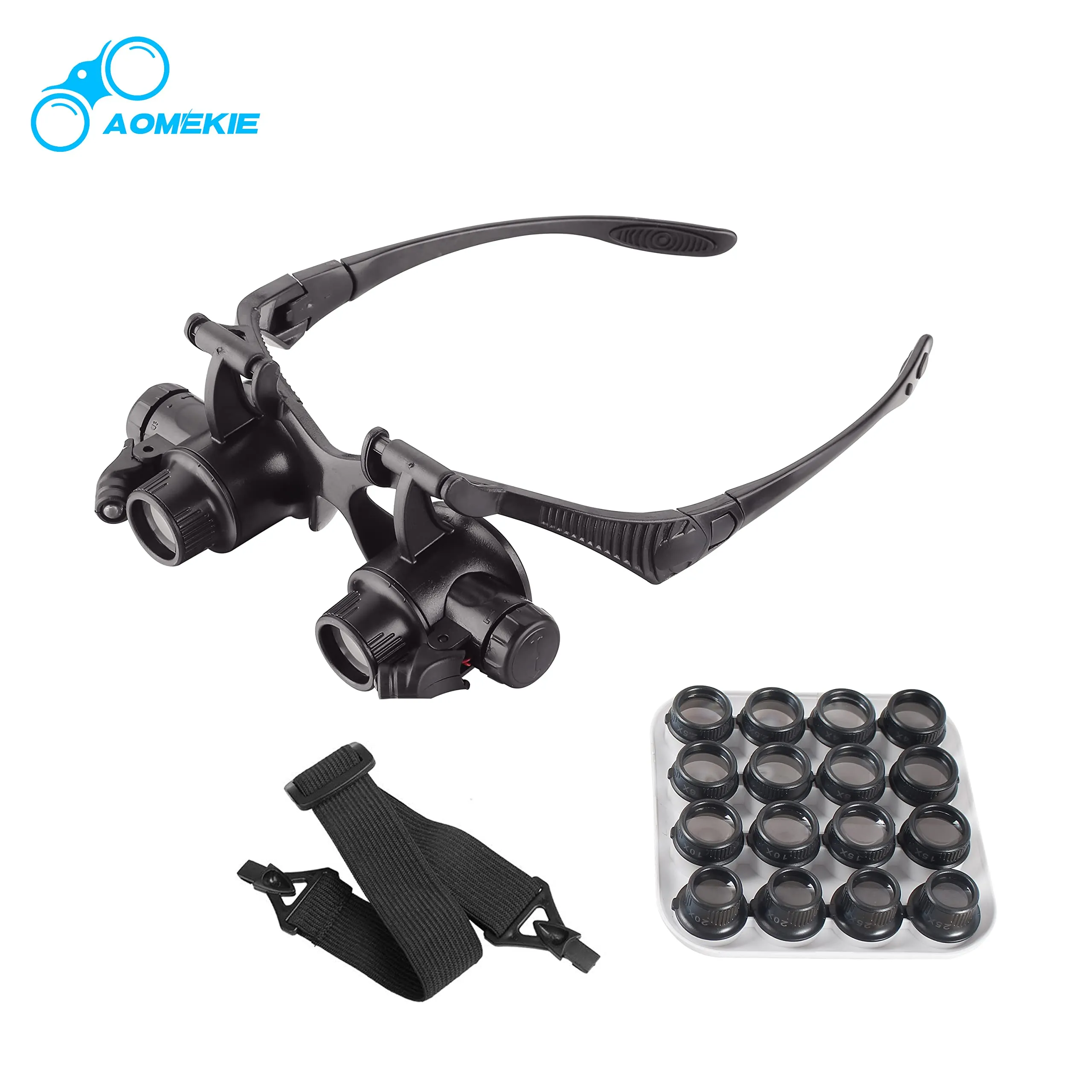 Aomekie Magnifying Glasses with Light Headband Magnifier Loupe Glasses with LED Illuminated for Jeweler Repair Watch -8 Interchangeable Lens: 2.5X/4X/6X/8X/10X/15X/20X/25X