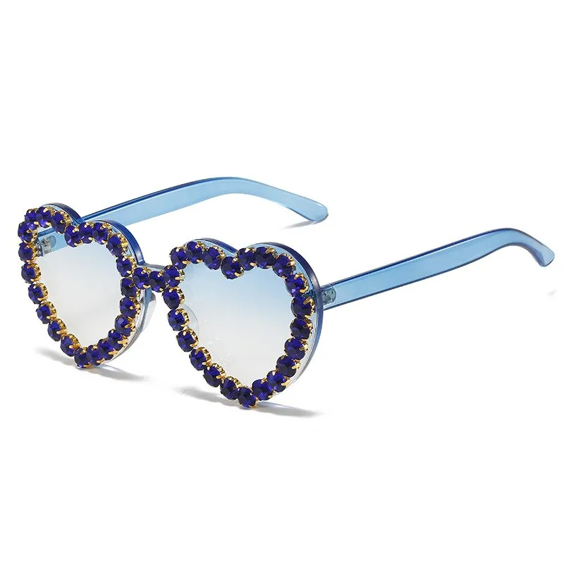 Ashore Shop Women Sunglasses Fashion Heart Shape Sunglass Rhinestones Decoration Sun Glasses Retro UV400 Gradients Shades Eyewear