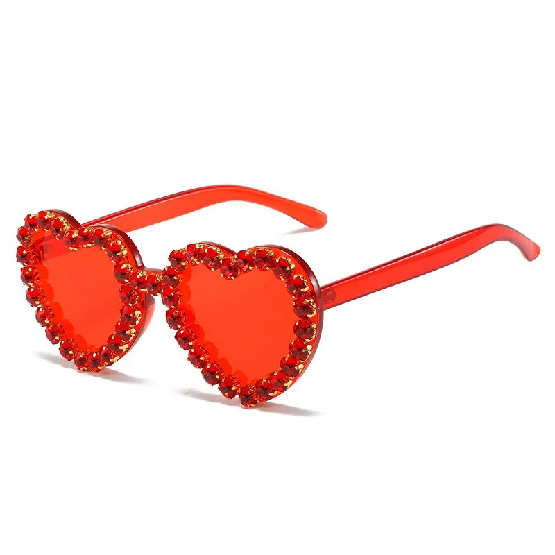 Ashore Shop Women Sunglasses Fashion Heart Shape Sunglass Rhinestones Decoration Sun Glasses Retro UV400 Gradients Shades Eyewear
