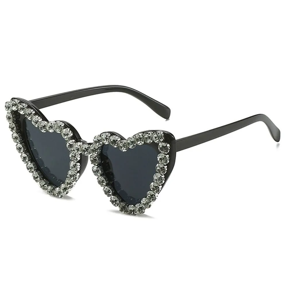 Ashore Shop Women Sunglasses Fashion Heart Shape Sunglass Rhinestones Decoration Sun Glasses Retro UV400 Gradients Shades Eyewear