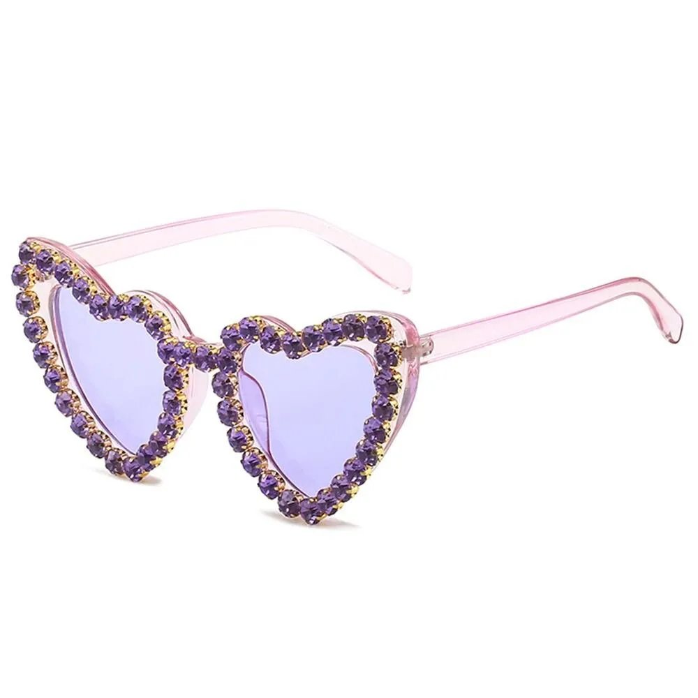 Ashore Shop Women Sunglasses Fashion Heart Shape Sunglass Rhinestones Decoration Sun Glasses Retro UV400 Gradients Shades Eyewear