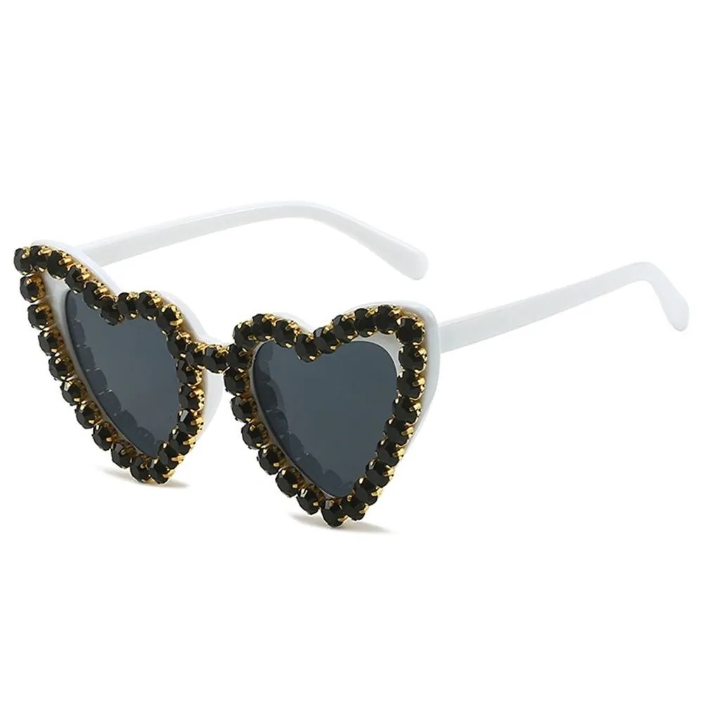 Ashore Shop Women Sunglasses Fashion Heart Shape Sunglass Rhinestones Decoration Sun Glasses Retro UV400 Gradients Shades Eyewear