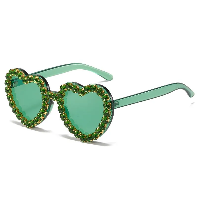 Ashore Shop Women Sunglasses Fashion Heart Shape Sunglass Rhinestones Decoration Sun Glasses Retro UV400 Gradients Shades Eyewear