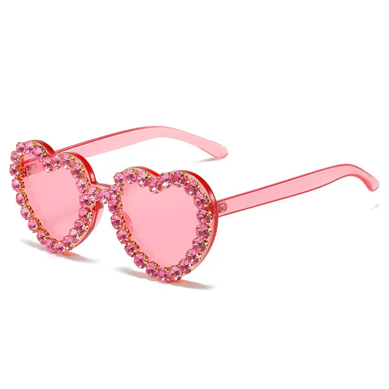 Ashore Shop Women Sunglasses Fashion Heart Shape Sunglass Rhinestones Decoration Sun Glasses Retro UV400 Gradients Shades Eyewear