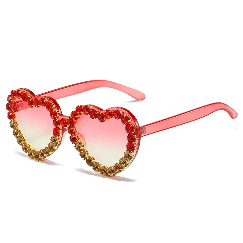 Ashore Shop Women Sunglasses Fashion Heart Shape Sunglass Rhinestones Decoration Sun Glasses Retro UV400 Gradients Shades Eyewear