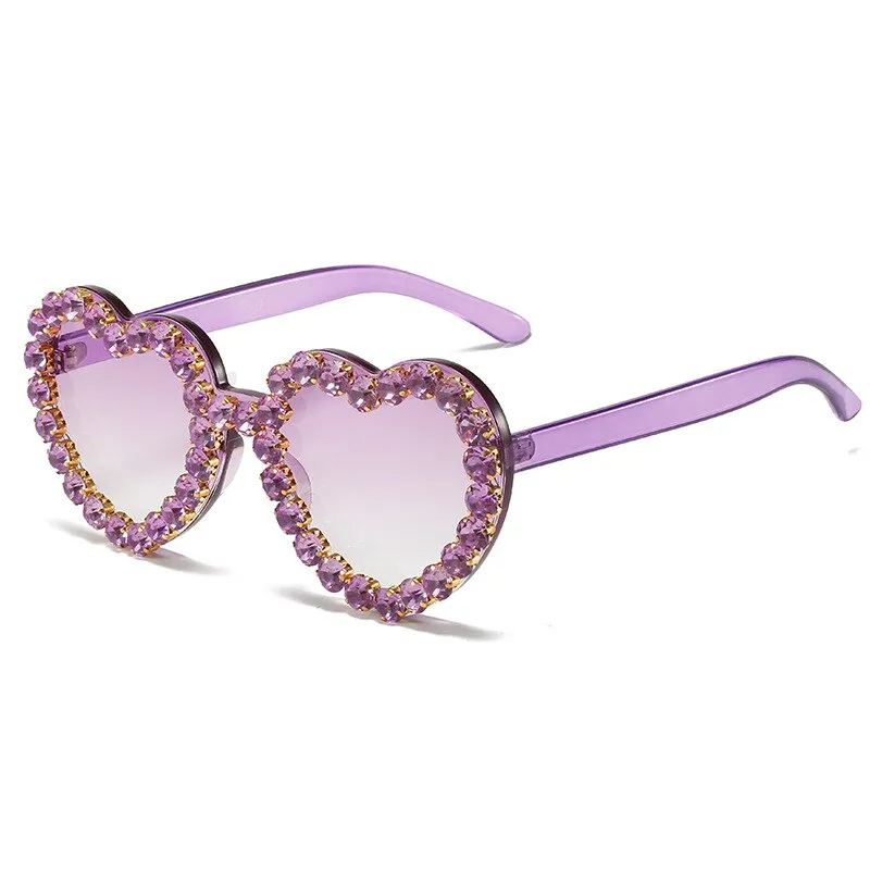 Ashore Shop Women Sunglasses Fashion Heart Shape Sunglass Rhinestones Decoration Sun Glasses Retro UV400 Gradients Shades Eyewear
