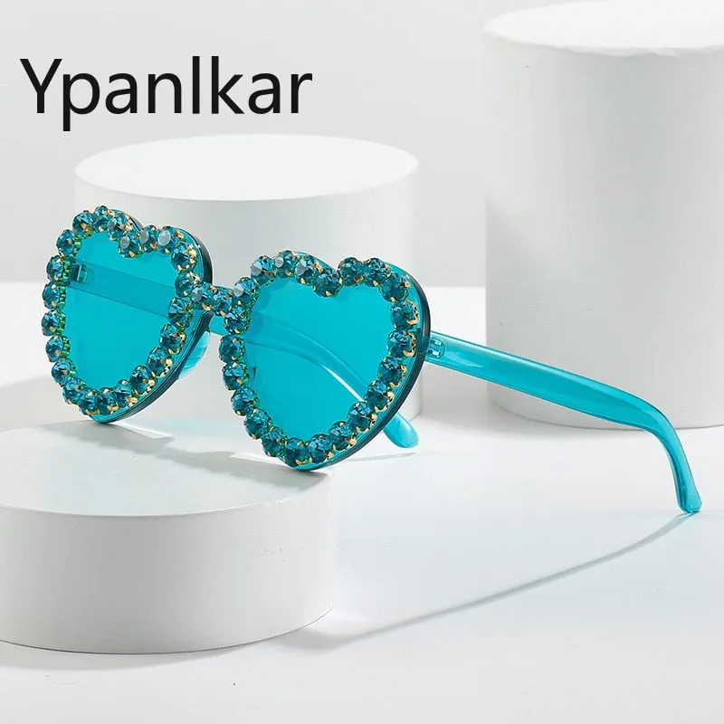 Ashore Shop Women Sunglasses Fashion Heart Shape Sunglass Rhinestones Decoration Sun Glasses Retro UV400 Gradients Shades Eyewear