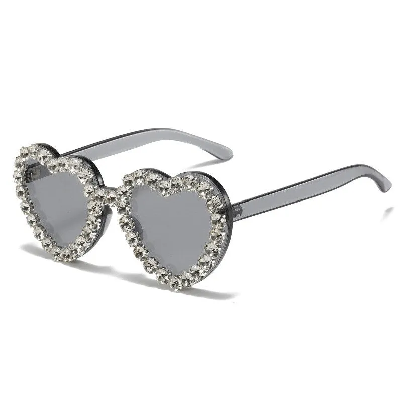 Ashore Shop Women Sunglasses Fashion Heart Shape Sunglass Rhinestones Decoration Sun Glasses Retro UV400 Gradients Shades Eyewear