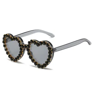 Ashore Shop Women Sunglasses Fashion Heart Shape Sunglass Rhinestones Decoration Sun Glasses Retro UV400 Gradients Shades Eyewear