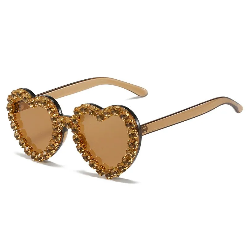 Ashore Shop Women Sunglasses Fashion Heart Shape Sunglass Rhinestones Decoration Sun Glasses Retro UV400 Gradients Shades Eyewear