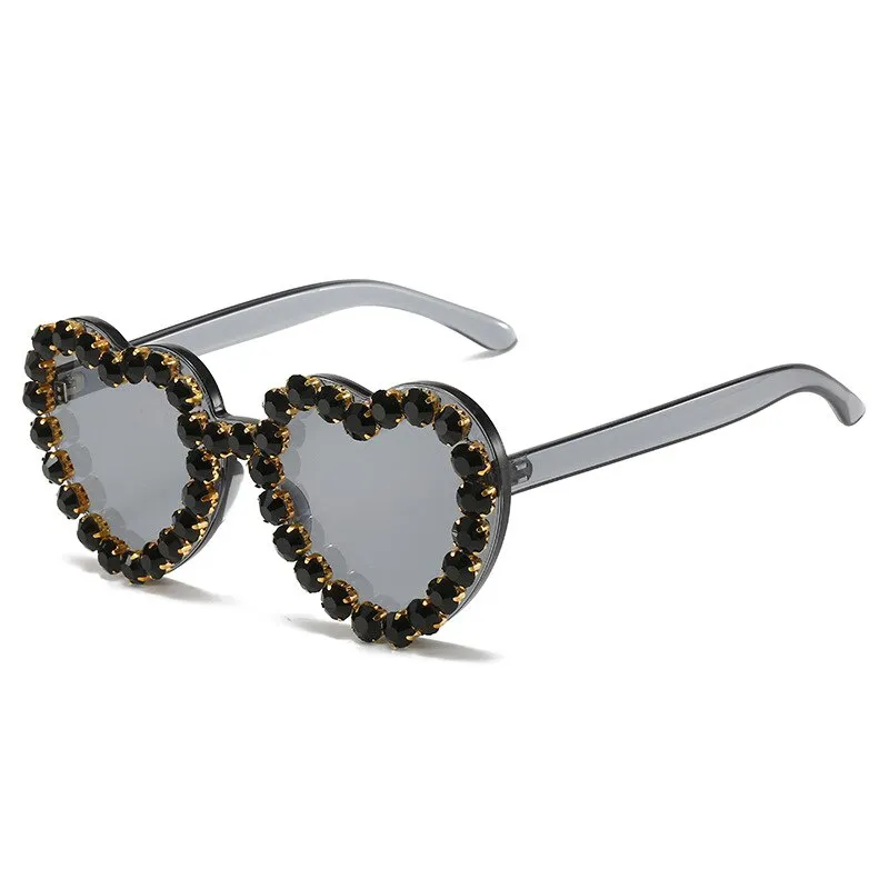 Ashore Shop Women Sunglasses Fashion Heart Shape Sunglass Rhinestones Decoration Sun Glasses Retro UV400 Gradients Shades Eyewear