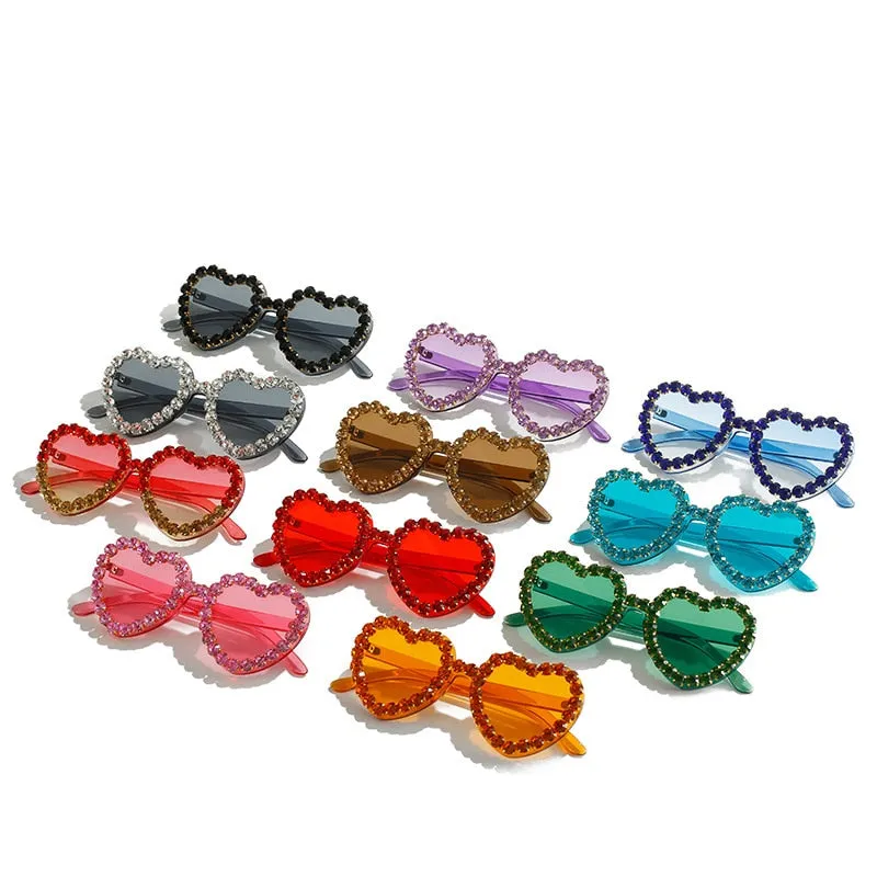 Ashore Shop Women Sunglasses Fashion Heart Shape Sunglass Rhinestones Decoration Sun Glasses Retro UV400 Gradients Shades Eyewear