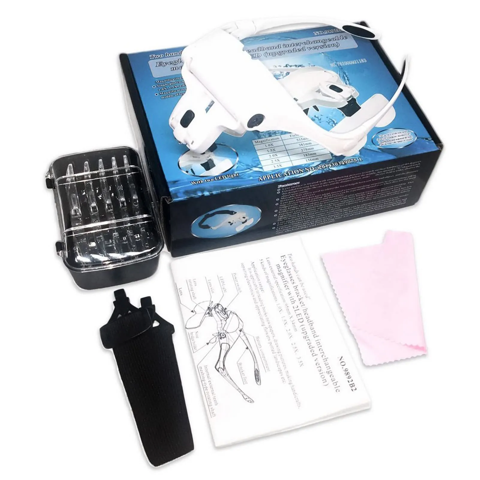 AUTOPkio Reading Magnifying Glasses Headband Magnifier 2 LED 5 Lenses for Repairing Modeling Crafts, Interchangeable 5 Lenses 1.0X,1.5X,2.0X,2.5X,3.5X Battery