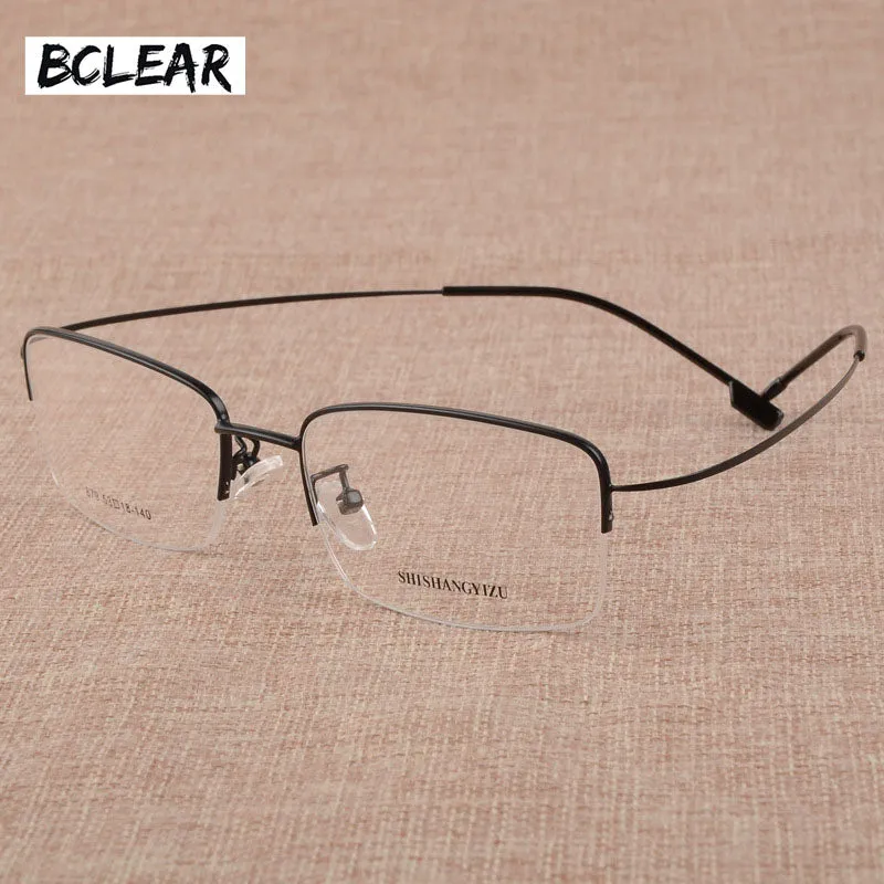Bclear Men's Eyeglasses Large Face Semi Rim Titanium Alloy S879