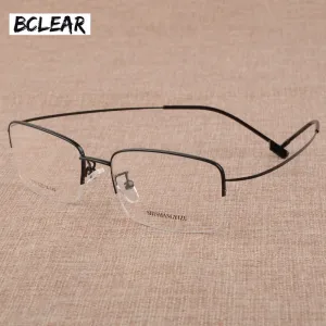 Bclear Men's Eyeglasses Large Face Semi Rim Titanium Alloy S879
