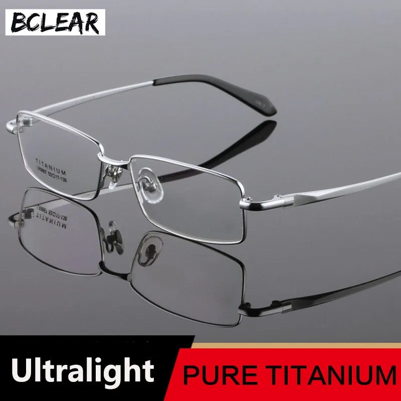 Bclear Men's Full Rim Square Titanium Eyeglasses 9867