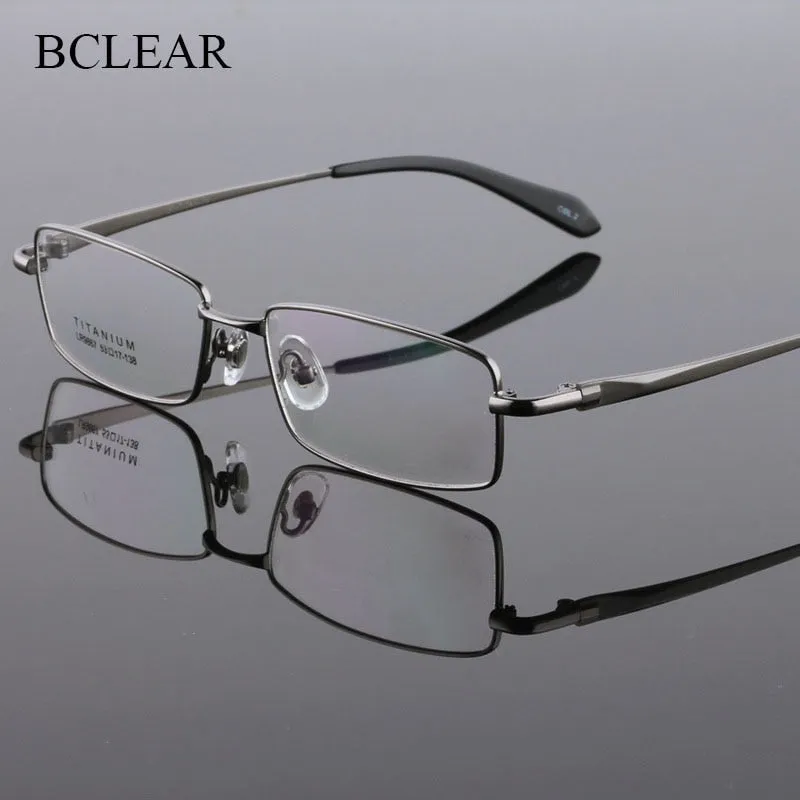 Bclear Men's Full Rim Square Titanium Eyeglasses 9867