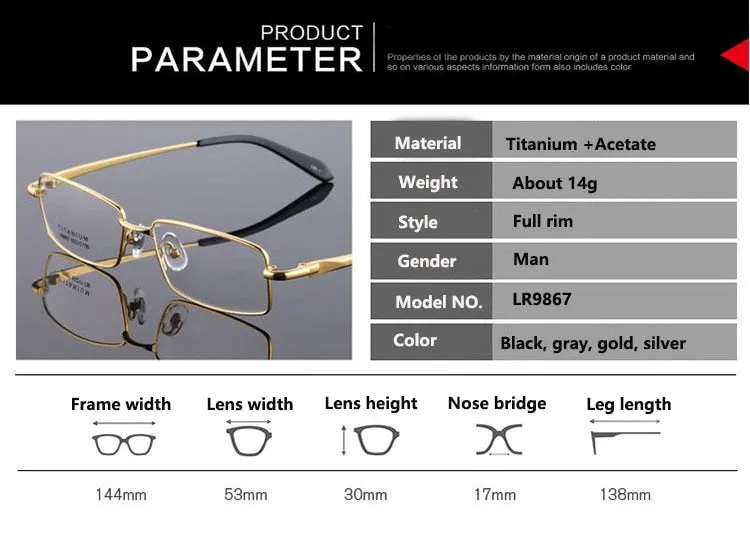 Bclear Men's Full Rim Square Titanium Eyeglasses 9867