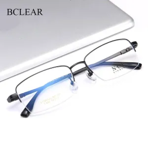 Bclear Men's Semi Rim Rectangle Titanium Frame Eyeglasses My008