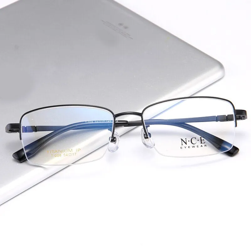 Bclear Men's Semi Rim Rectangle Titanium Frame Eyeglasses My008