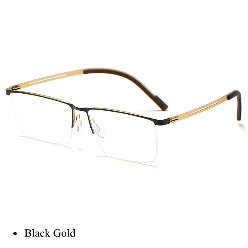 Bclear Men's Semi Rim Square Brow Line Titanium Eyeglasses 0129