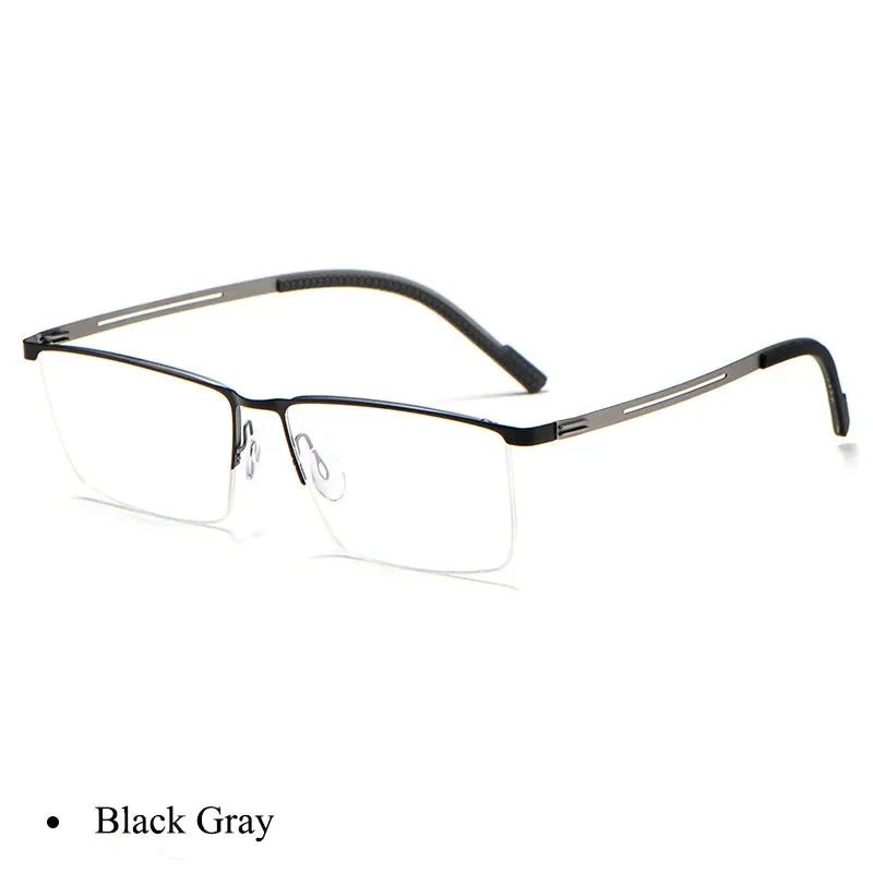 Bclear Men's Semi Rim Square Brow Line Titanium Eyeglasses 0129