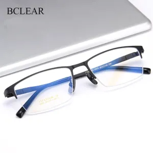 Bclear Men's Semi Rim Square Titanium Eyeglasses My91075