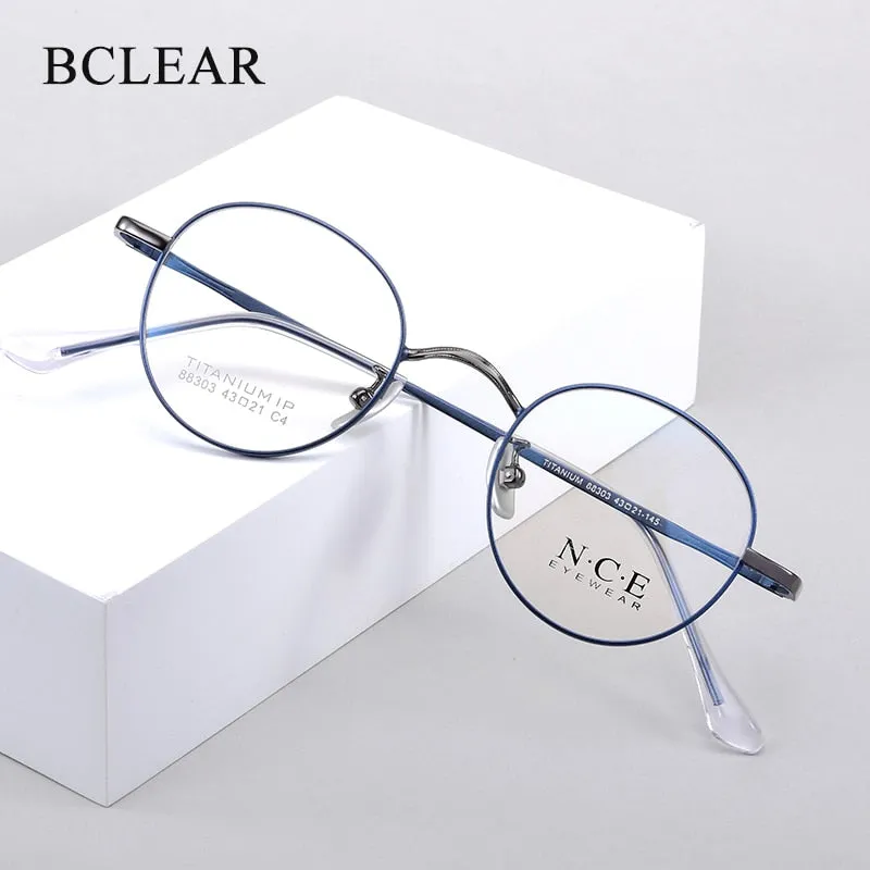 Bclear Unisex Eyeglasses Titanium Round Full Rim Sc88303