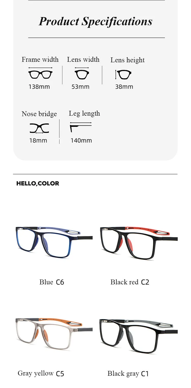 Bclear Unisex Full Rim Square Tr 90 Titanium Sport Eyeglasses Zm1019