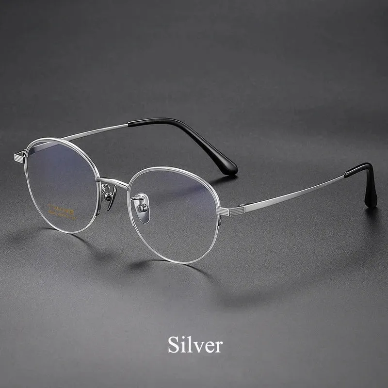 Bclear Unisex Semi Rim Round Titanium Eyeglasses 86682