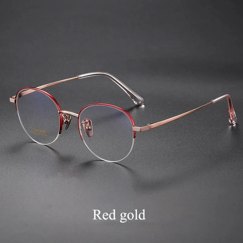 Bclear Unisex Semi Rim Round Titanium Eyeglasses 86682