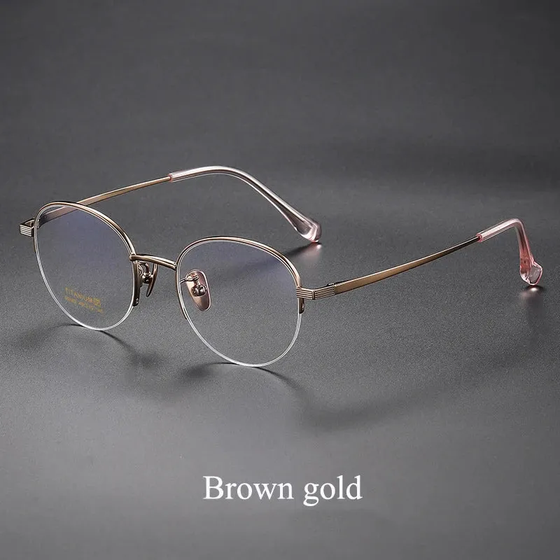 Bclear Unisex Semi Rim Round Titanium Eyeglasses 86682