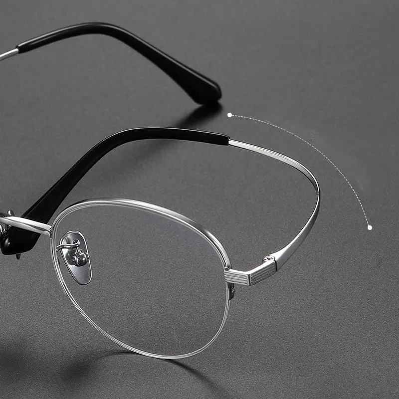 Bclear Unisex Semi Rim Round Titanium Eyeglasses 86682
