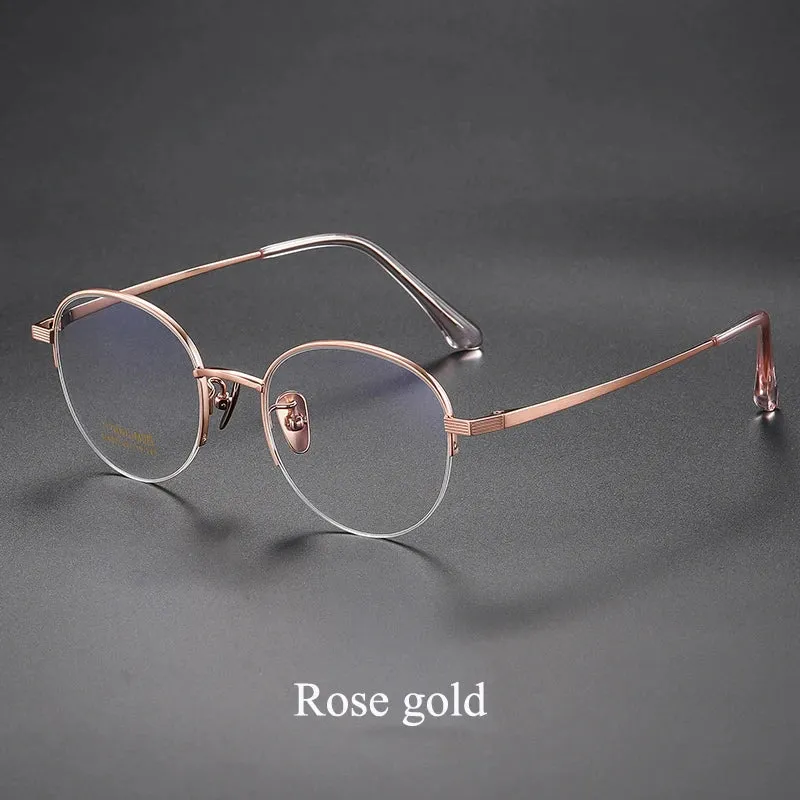 Bclear Unisex Semi Rim Round Titanium Eyeglasses 86682