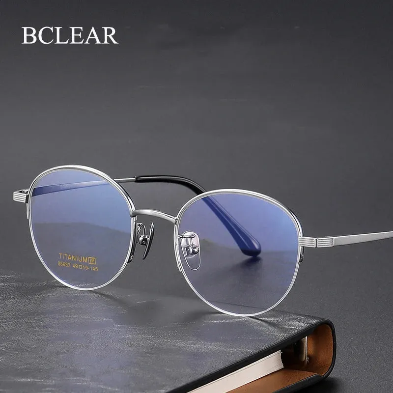 Bclear Unisex Semi Rim Round Titanium Eyeglasses 86682