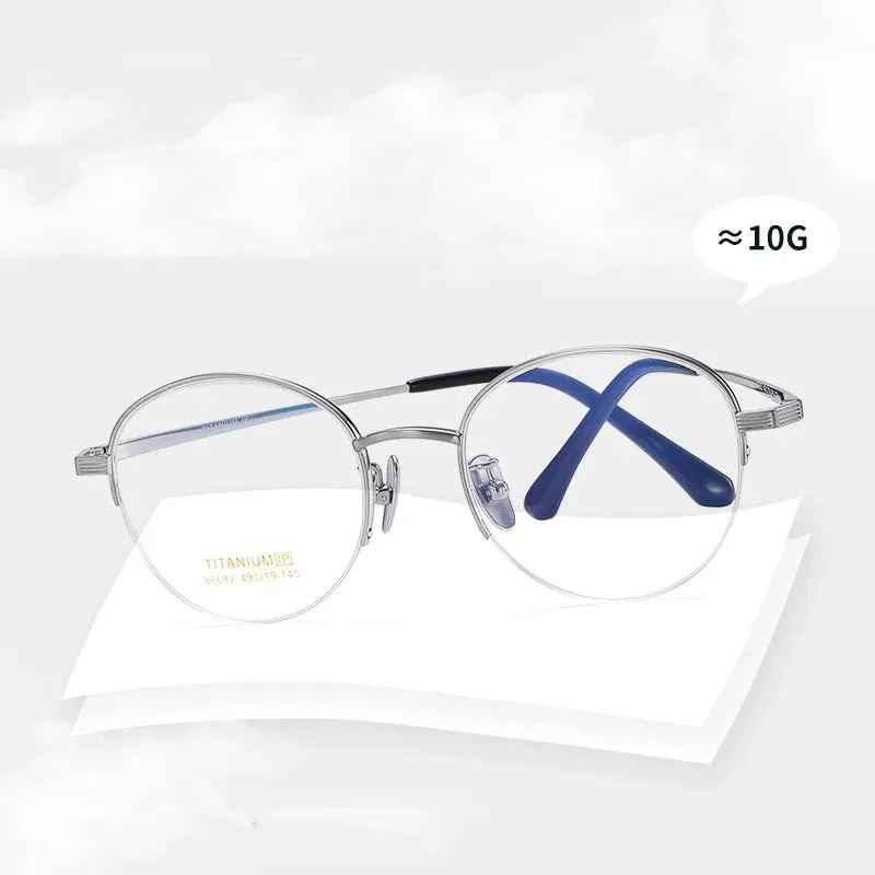 Bclear Unisex Semi Rim Round Titanium Eyeglasses 86682