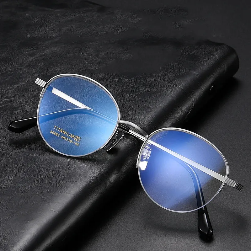 Bclear Unisex Semi Rim Round Titanium Eyeglasses 86682