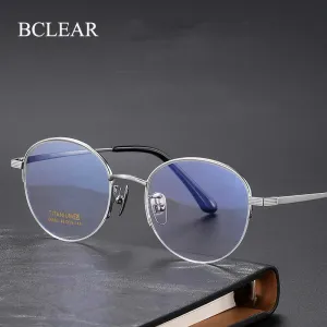 Bclear Unisex Semi Rim Round Titanium Eyeglasses 86682