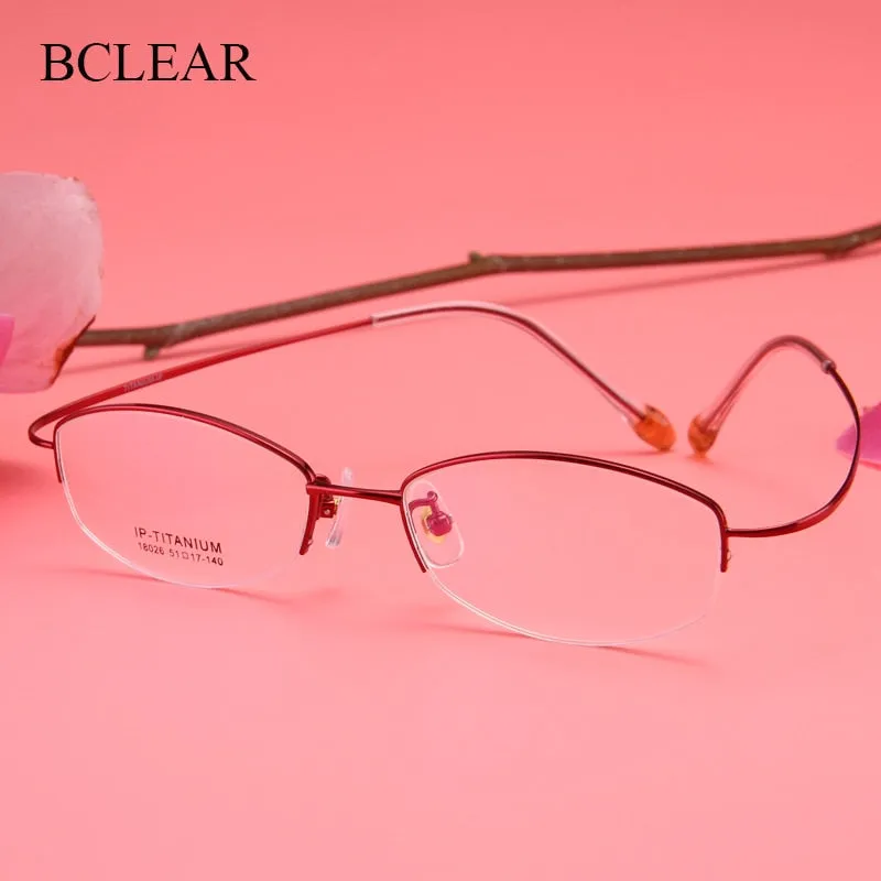 Bclear Women's Semi Rim Titanium Oval Eyeglasses Sc18026