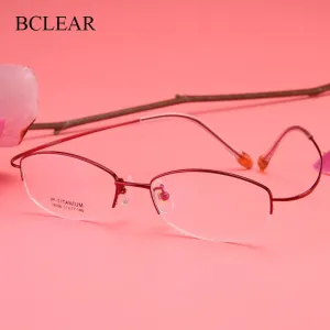 Bclear Women's Semi Rim Titanium Oval Eyeglasses Sc18026