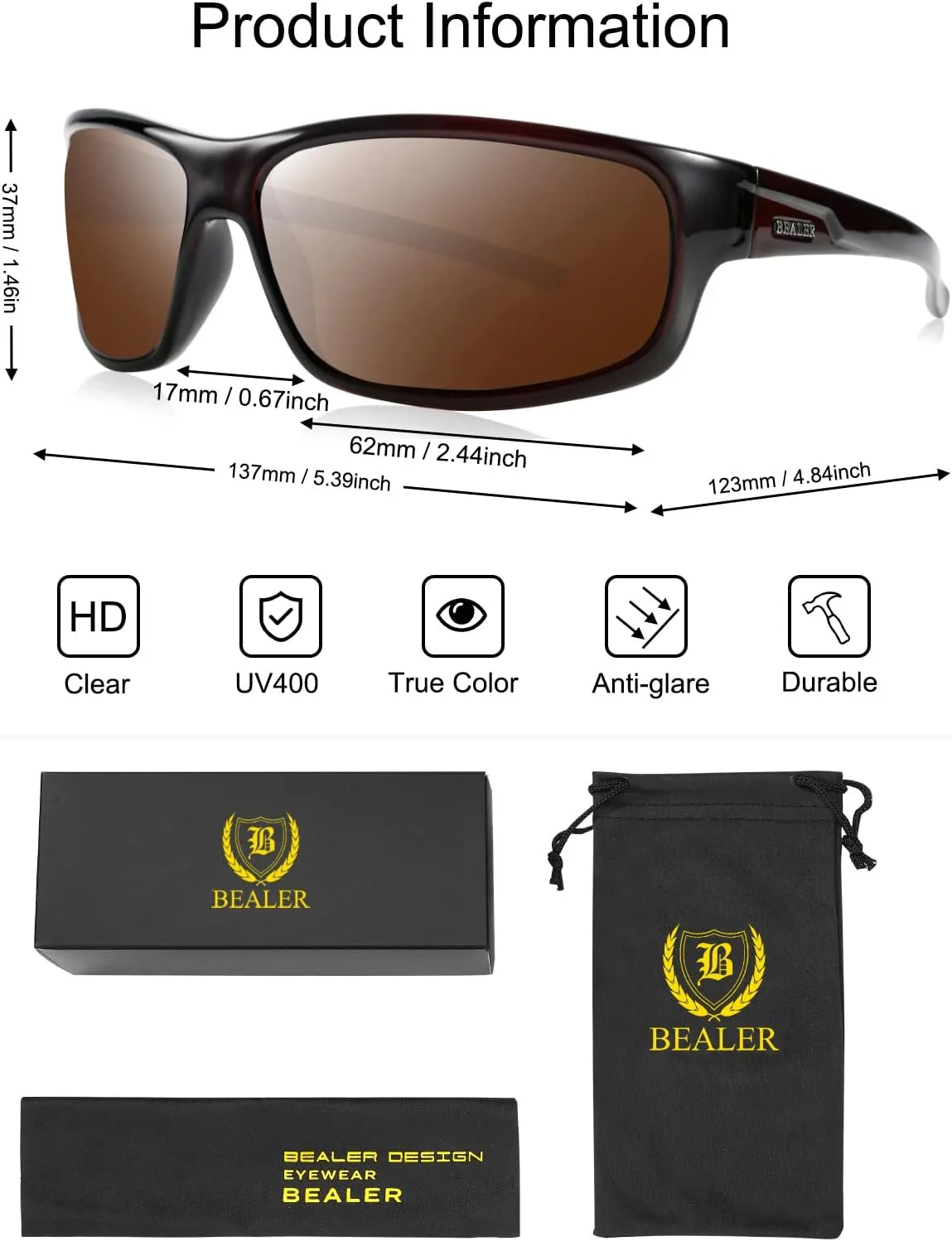 BEALER Polarized Sports Sunglasses for Men Lightweight TR90 Frame Sun Glasses Driving Cycling Fishing UV Protection Shades
